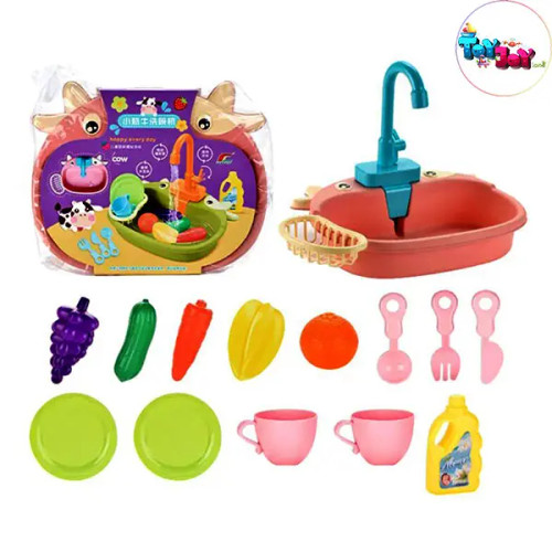 اسباب بازی سینک ظرفشویی طرح گاو رنگ صورتی