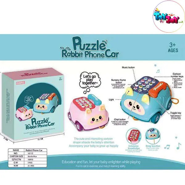 تلفن موزیکال خرگوشی مدل ماشین | آموزش اعداد و صداها با چراغ و موزیک