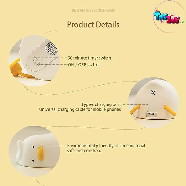 چراغ خواب سیلیکونی اردک خسته | چراغ خواب کودک شارژی ۷ رنگ