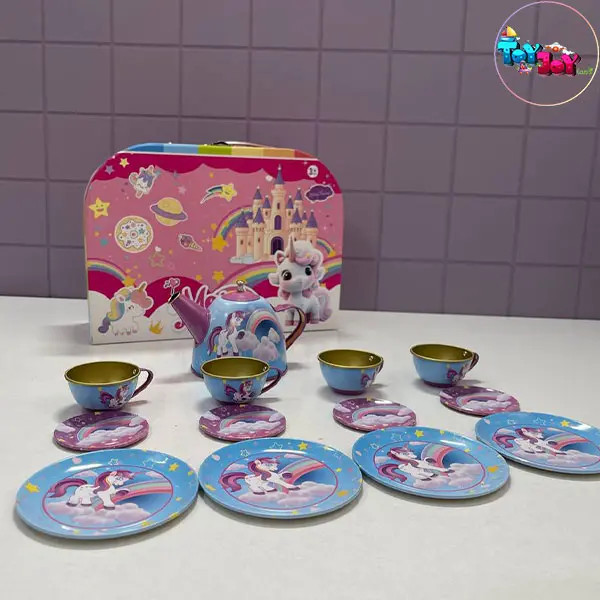 ست چایخوری فلزی کیفی یونیکورن – 14 تکه و چمدان