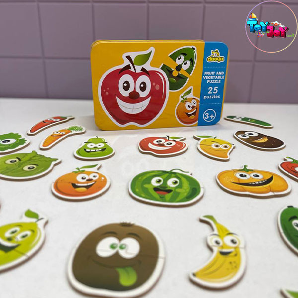 پازل دو تکه جعبه فلزی طرح میوه و سبزیجات – 25 پازل