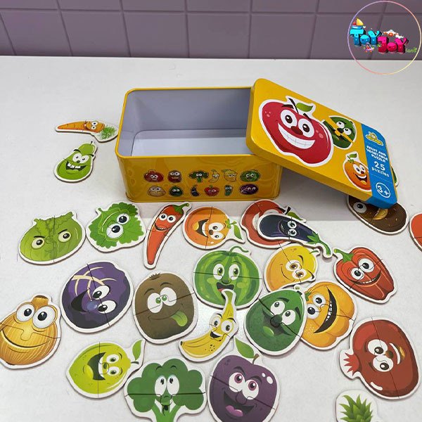 پازل دو تکه جعبه فلزی طرح میوه و سبزیجات – 25 پازل