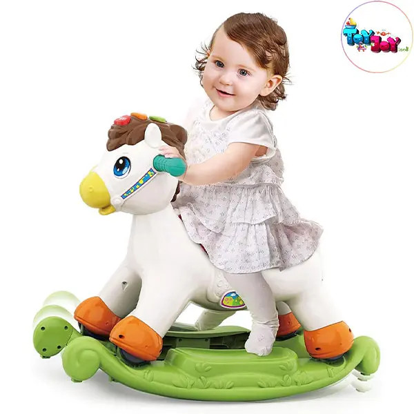 اسب آموزشی و تعادلی دو کاره سواری و گهوارهای کودک با موزیک و چراغ