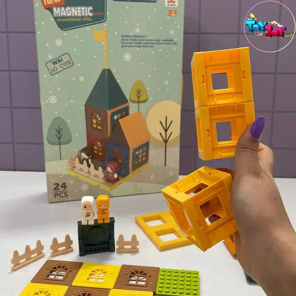 لگو مگنتی خانهسازی ۲۴ قطعه | بلوک مغناطیسی ساختنی کودک
