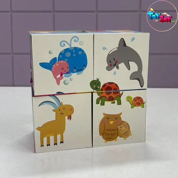 پازل مکعبی ۶ وجهی طرح حیوانات گلدونه | ۱۲ پازل آموزشی کودک