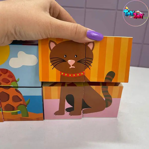 پازل مکعبی ۶ وجهی طرح حیوانات گلدونه | ۱۲ پازل آموزشی کودک