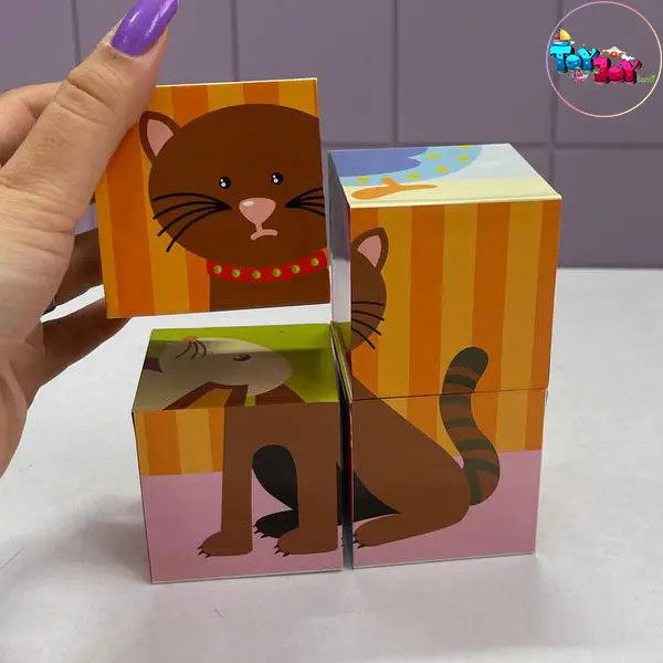 پازل مکعبی ۶ وجهی طرح حیوانات گلدونه | ۱۲ پازل آموزشی کودک