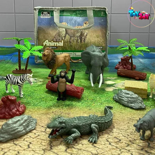 ست حیوانات جنگل کیفی UCOKTOYS همراه با سفره بازی بزرگ