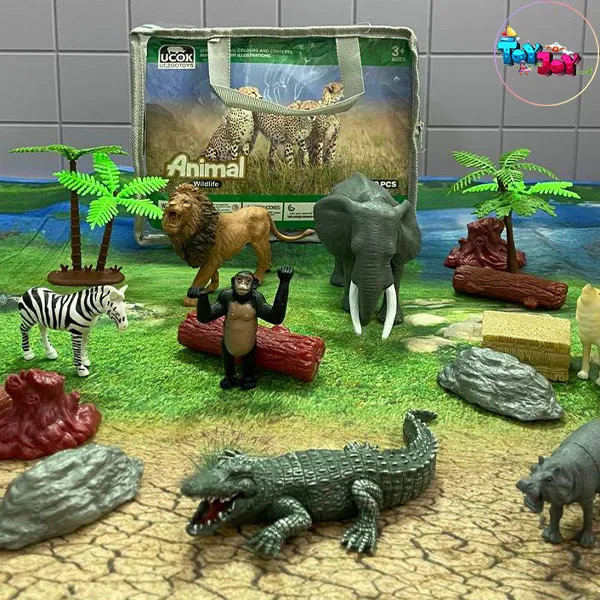ست حیوانات جنگل کیفی UCOKTOYS همراه با سفره بازی بزرگ