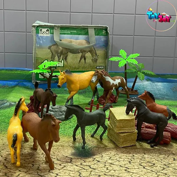 ست حیوانات مزرعه طرح اسب کیفی 30 عددی UCOKTOYS همراه با سفره بازی بزرگ