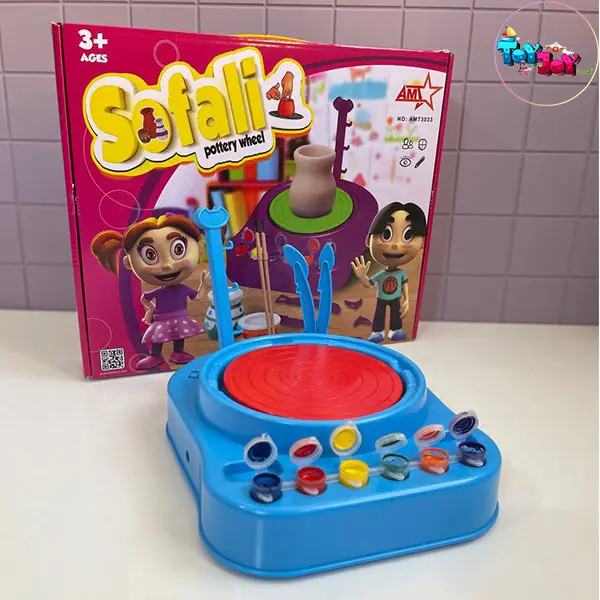 چرخ سفالگری کودک (سفالی) | ست سفالگری آموزشی و خلاقانه
