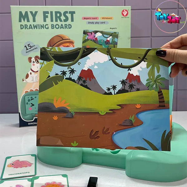 تخته مغناطیسی آموزشی طرح دایناسور سبز | وایت برد مگنتی کودک