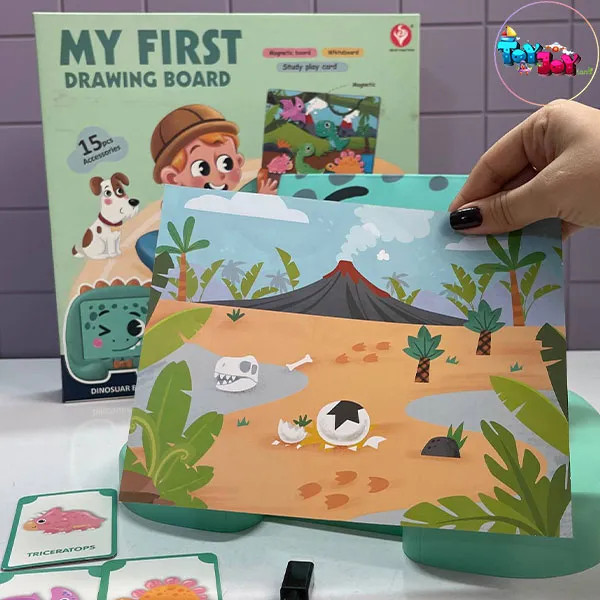 تخته مغناطیسی آموزشی طرح دایناسور سبز | وایت برد مگنتی کودک