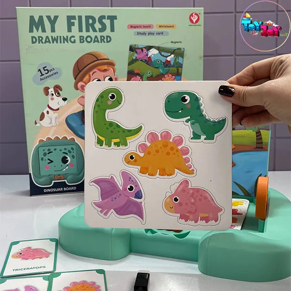 تخته مغناطیسی آموزشی طرح دایناسور سبز | وایت برد مگنتی کودک