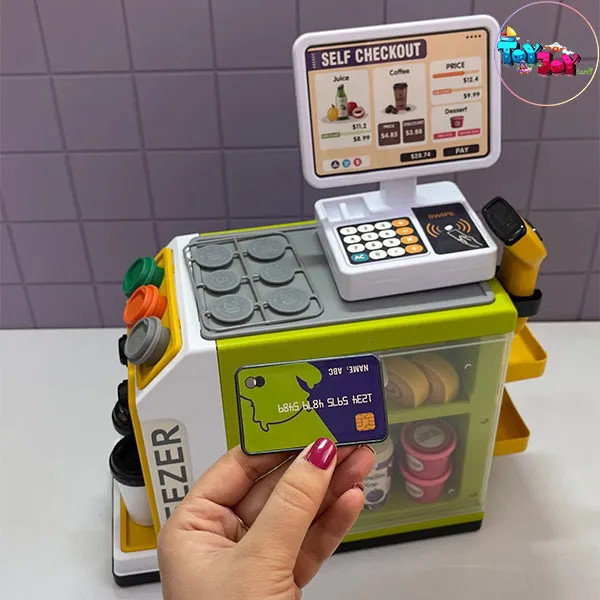 اسباببازی سوپرمارکت موزیکال 46 تکه کودک با صندوق فروشگاهی و اسکنر