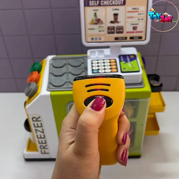 اسباببازی سوپرمارکت موزیکال 46 تکه کودک با صندوق فروشگاهی و اسکنر