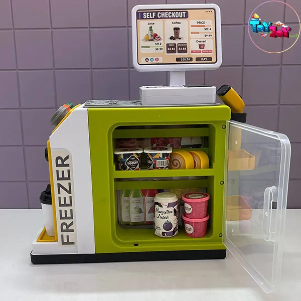 اسباببازی سوپرمارکت موزیکال 46 تکه کودک با صندوق فروشگاهی و اسکنر