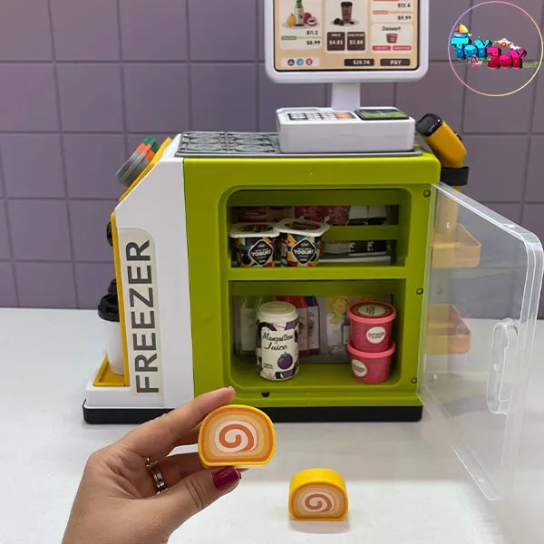 اسباببازی سوپرمارکت موزیکال 46 تکه کودک با صندوق فروشگاهی و اسکنر